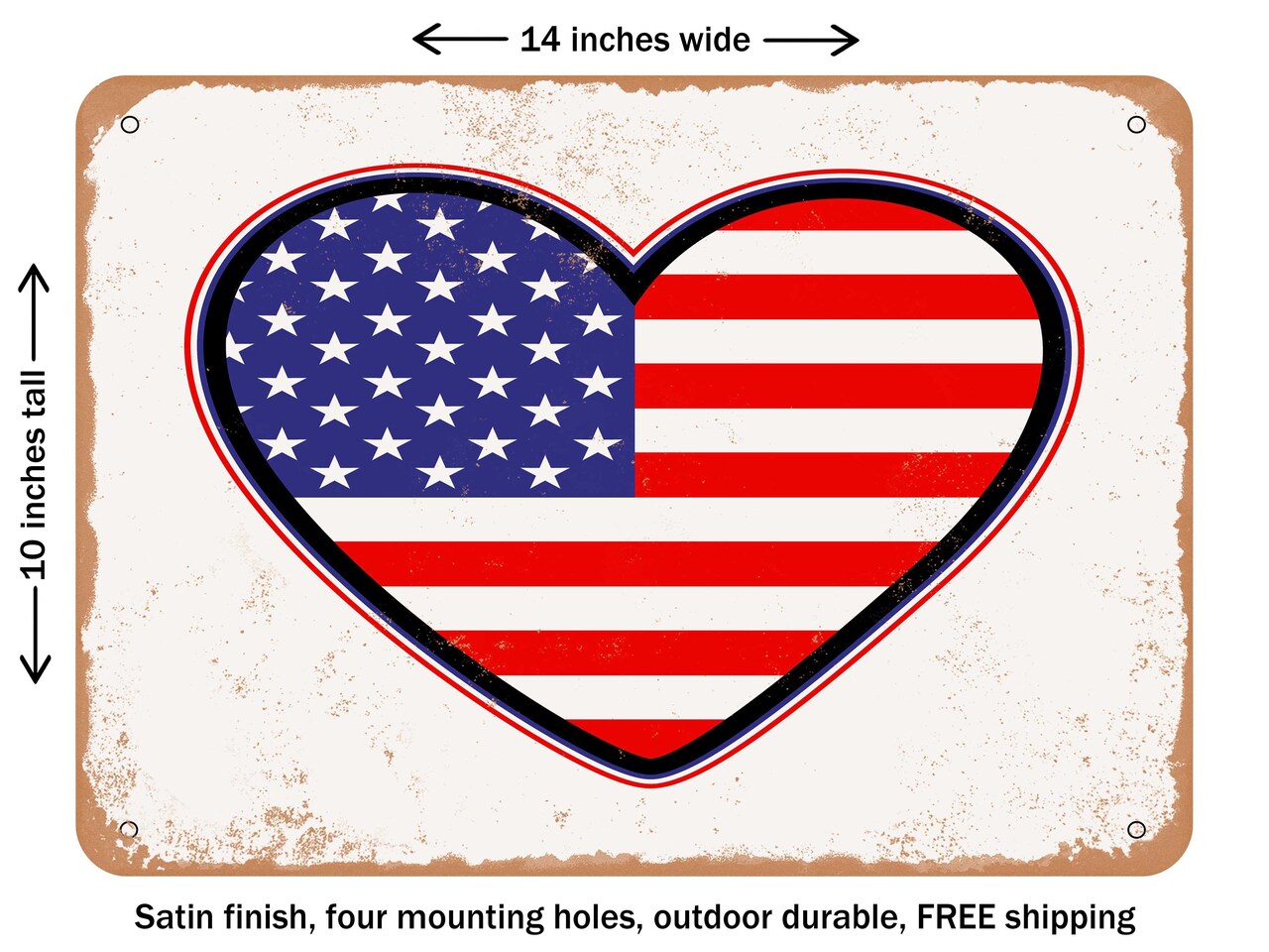 DECORATIVE METAL SIGN - d Heart American Flag - Vintage Rusty Look